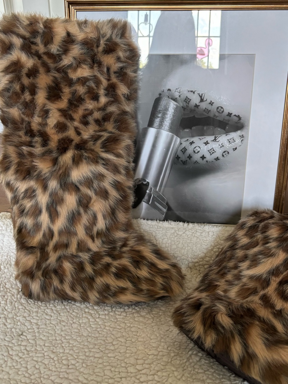 Leopard Faux Fur Winter Boots - Brown